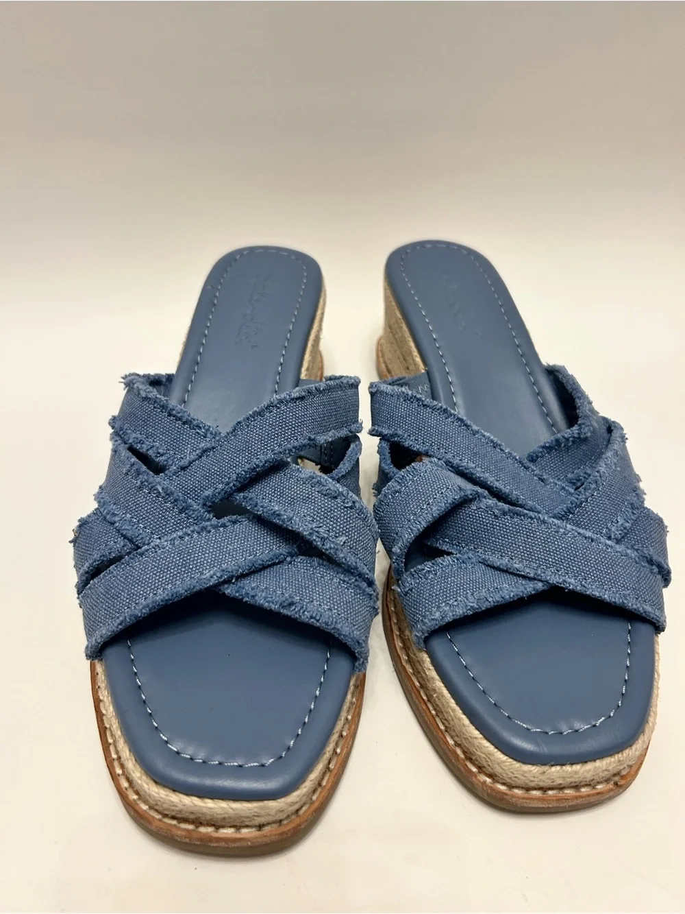 Splendid Denim Blue Crisscross Espadrille Wedge Slides